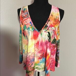 Amanda Uprichard Pink and Yellow Asymmetrical tank blouse